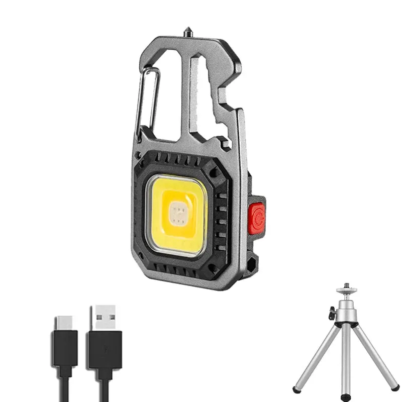 Mini LED Flashlight Work Light Rechargeable Keychain Lamp Outdoor Camping Torch Portable Pocket Wrench Screwdriver Safety Hamme