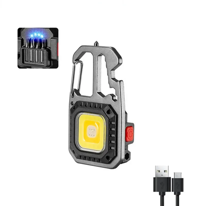 Mini LED Flashlight Work Light Rechargeable Keychain Lamp Outdoor Camping Torch Portable Pocket Wrench Screwdriver Safety Hamme