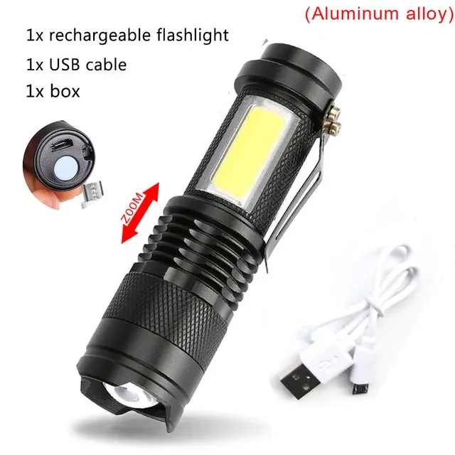 Mini Portable Flashlight Q5 COB Strong Light Zoom 3 Modes Torch Built In Battery USB Rechargeable Lamp Outdoor Camping Lantern