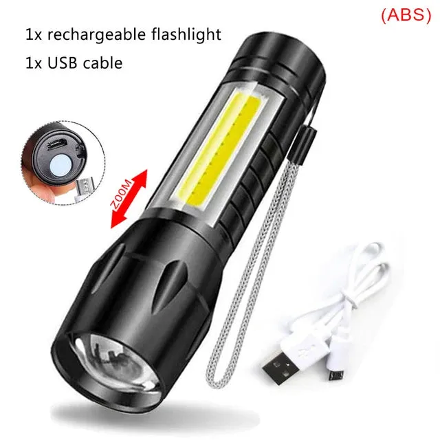 Mini Portable Flashlight Q5 COB Strong Light Zoom 3 Modes Torch Built In Battery USB Rechargeable Lamp Outdoor Camping Lantern