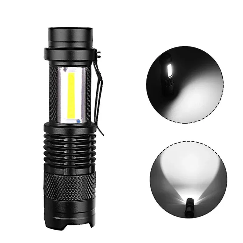 Mini Portable Flashlight Q5 COB Strong Light Zoom 3 Modes Torch Built In Battery USB Rechargeable Lamp Outdoor Camping Lantern