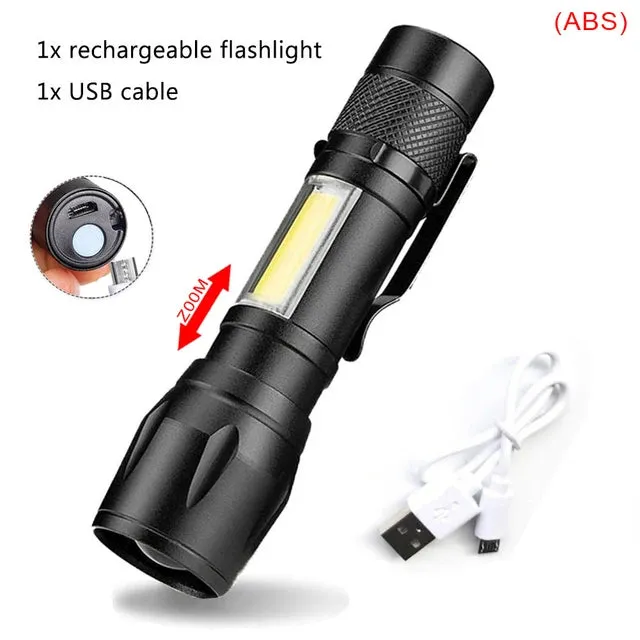 Mini Portable Flashlight Q5 COB Strong Light Zoom 3 Modes Torch Built In Battery USB Rechargeable Lamp Outdoor Camping Lantern