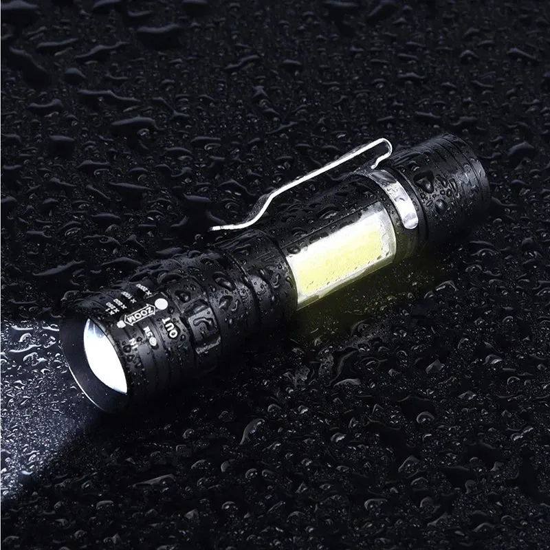Mini Portable Flashlight Q5 COB Strong Light Zoom 3 Modes Torch Built In Battery USB Rechargeable Lamp Outdoor Camping Lantern
