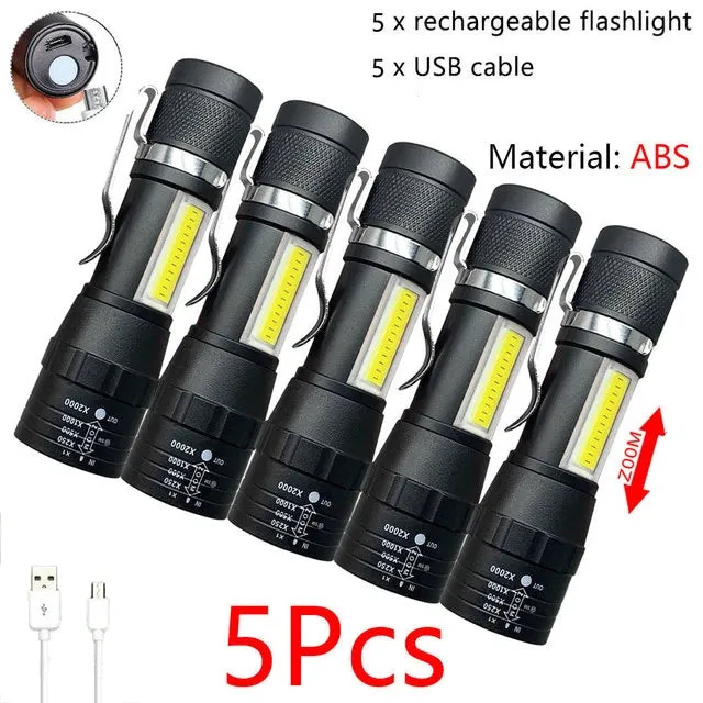 Mini Portable Flashlight Q5 COB Strong Light Zoom 3 Modes Torch Built In Battery USB Rechargeable Lamp Outdoor Camping Lantern