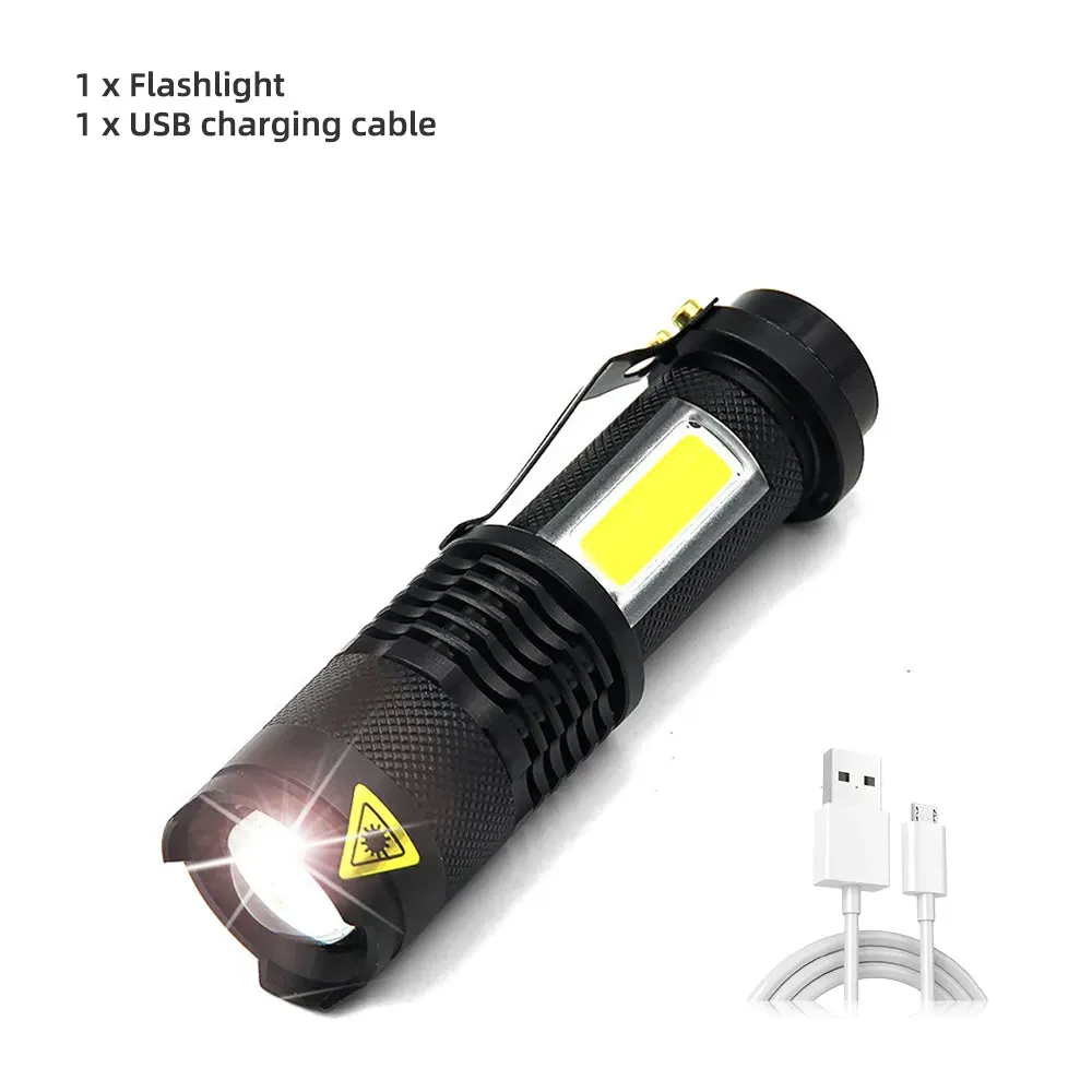 Mini Rechargeable LED Flashlight Use XPE   COB lamp beads 100 meters lighting distance Used for adventure, camping, etc.