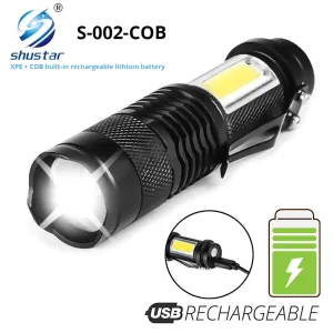 Mini Rechargeable LED Flashlight Use XPE   COB lamp beads 100 meters lighting distance Used for adventure, camping, etc.