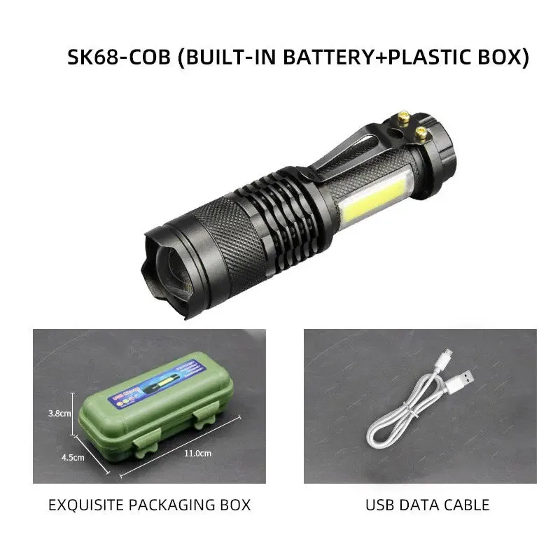 Mini XPE COB Lamp Bead LED Flashlight Use Rechargeable Double Light Source Emergency Flashlight for Hiking Camping Fishing