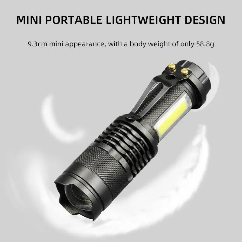 Mini XPE COB Lamp Bead LED Flashlight Use Rechargeable Double Light Source Emergency Flashlight for Hiking Camping Fishing
