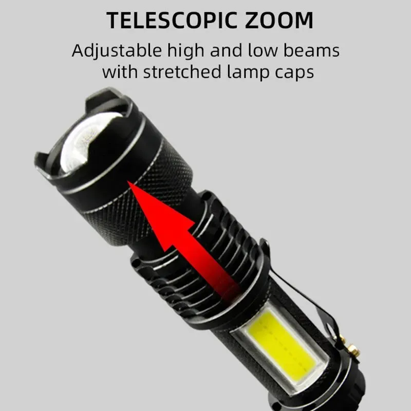 Mini XPE COB Lamp Bead LED Flashlight Use Rechargeable Double Light Source Emergency Flashlight for Hiking Camping Fishing
