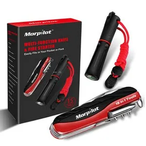 Morpilot Multi Tool & Fire Starter Set, 15 in 1 Swiss Style