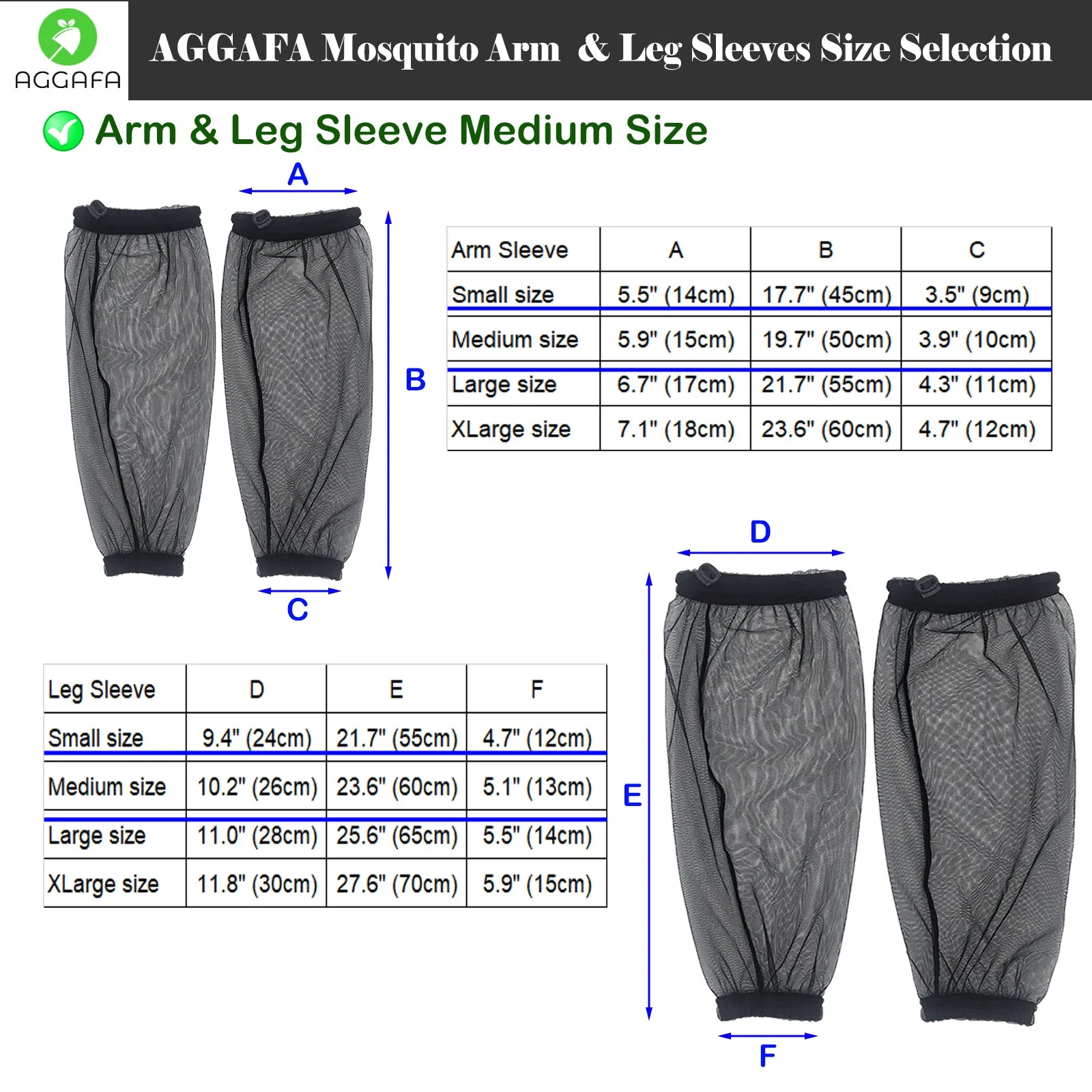 Mosquito net arm and leg sleeves, Medium size