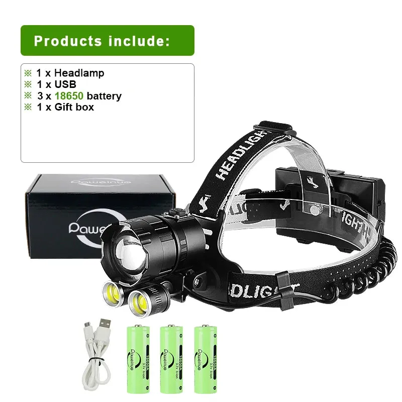 Most Powerful XHP360 Led Headlamp Headlight 18650 USB Rechargeable Head Flashlight 2COB Light Outdoor Camping Fishing Head Lamps