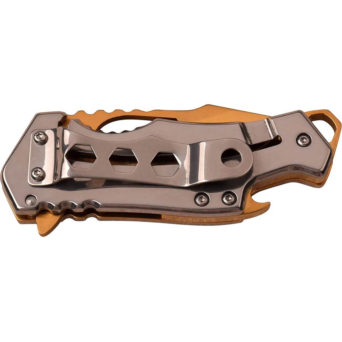 MTech USA Framelock Spring Assisted Folding Knife, Stainless/Gold, MT-A882SGD