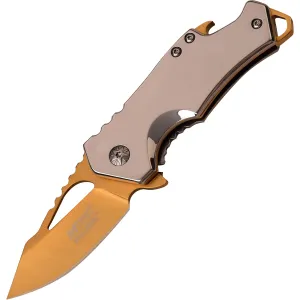 MTech USA Framelock Spring Assisted Folding Knife, Stainless/Gold, MT-A882SGD