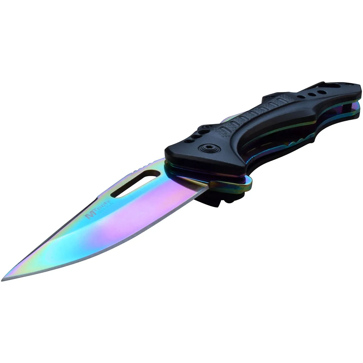 MTech USA Linerlock Spring Assisted Folding Knife 3.5" Rainbow, MT-A705G2-RB
