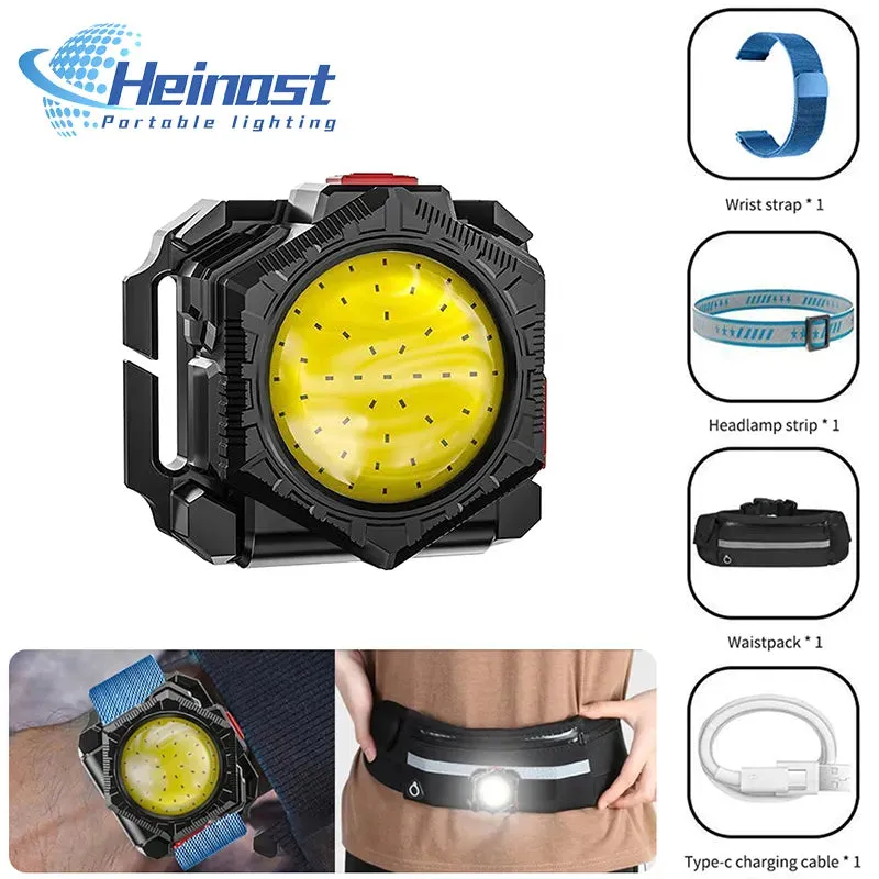 Multifunctional COB Headlamp Portable Mini Lighting USB Rechargeable Watch Light Night Running Waistpack Lights Outdoor Warning