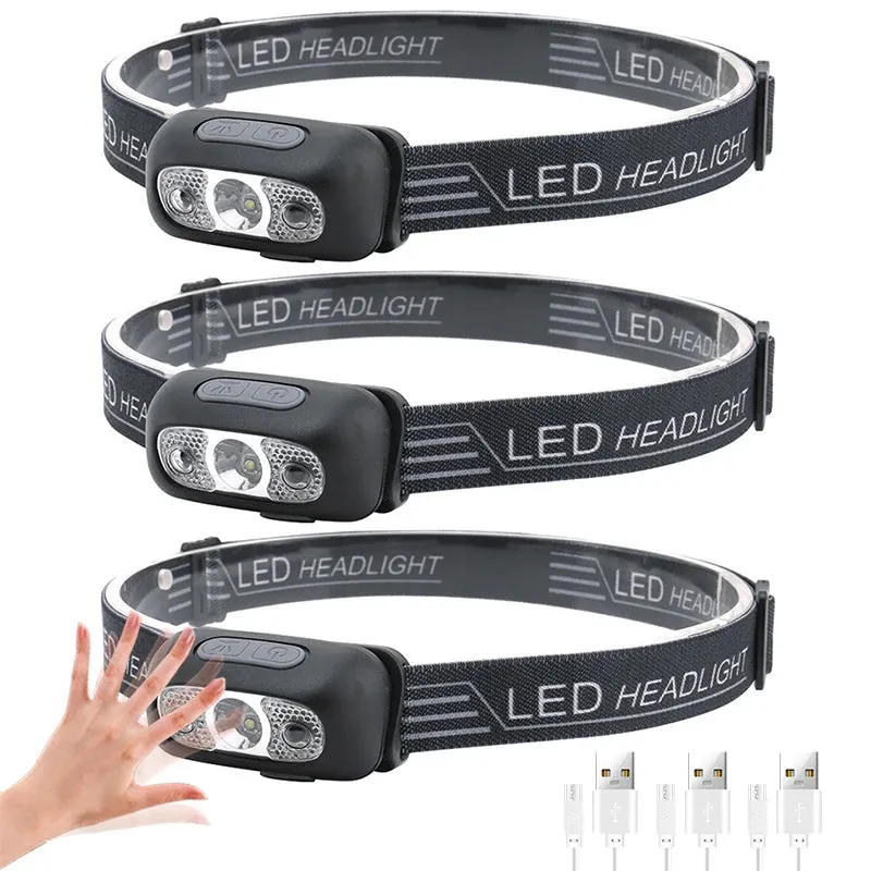 Multifunctional Portable Mini LED Headlamp Motion Sensor USB Rechargeable Waterproof Head Light Outdoor Camping Lantern