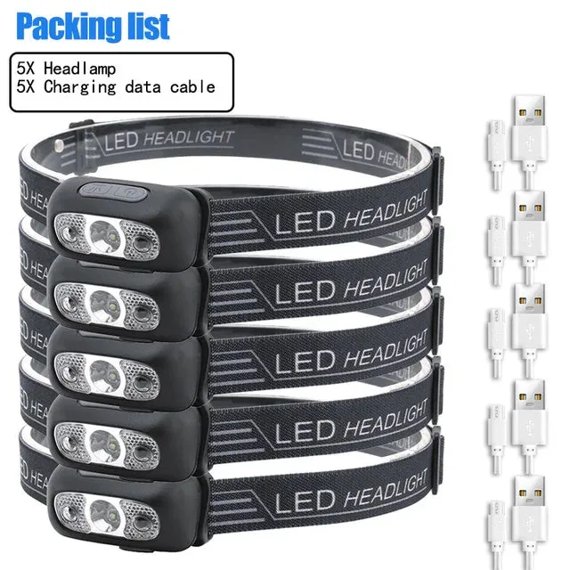 Multifunctional Portable Mini LED Headlamp Motion Sensor USB Rechargeable Waterproof Head Light Outdoor Camping Lantern