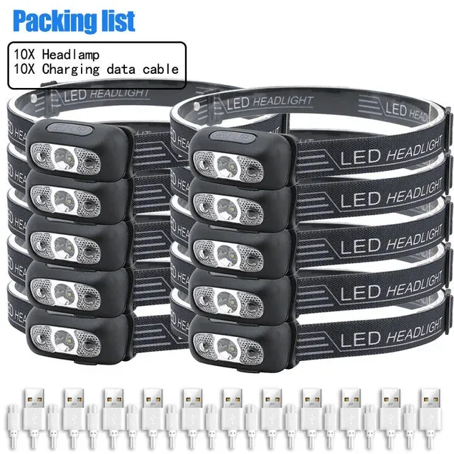 Multifunctional Portable Mini LED Headlamp Motion Sensor USB Rechargeable Waterproof Head Light Outdoor Camping Lantern