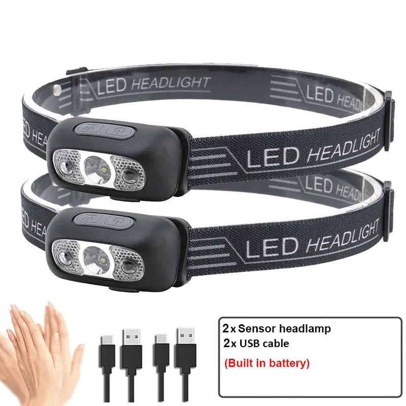Multifunctional Portable Mini LED Headlamp Motion Sensor USB Rechargeable Waterproof Head Light Outdoor Camping Lantern