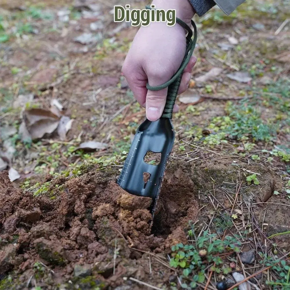 Multipurpose Camping Shovel Aluminum Alloy Outdoor Portable Shovel with 2.5m Paracord Garden Hand Trowel Hiking Shovel