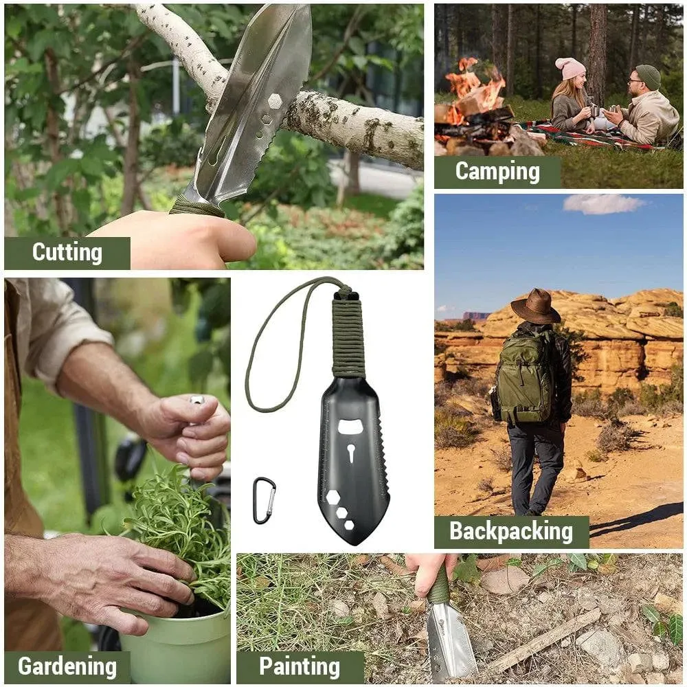 Multipurpose Camping Shovel Aluminum Alloy Outdoor Portable Shovel with 2.5m Paracord Garden Hand Trowel Hiking Shovel