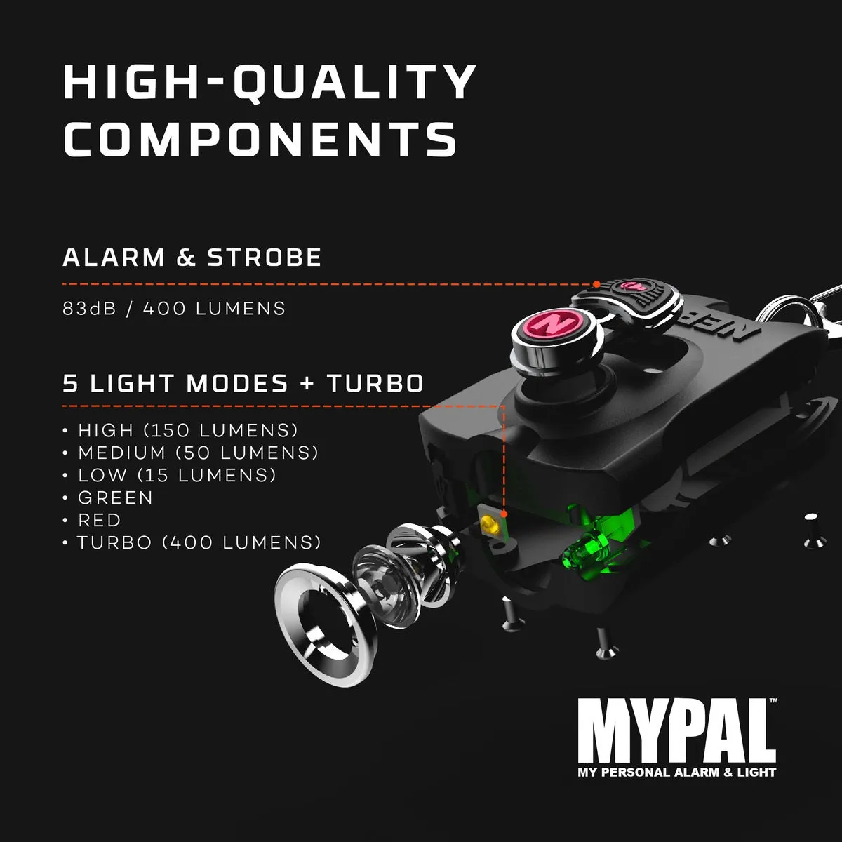 MYPAL Rechargeable Keychain Light and Safety Alarm NEB-KEY-000