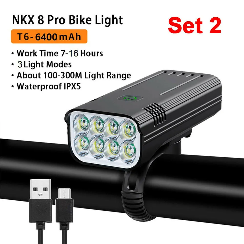 NATFIRE 10000mAh Bicycle Light with Digital Battery Indicator USB Rechargeable Bike Light Set 8 LED Flashlight