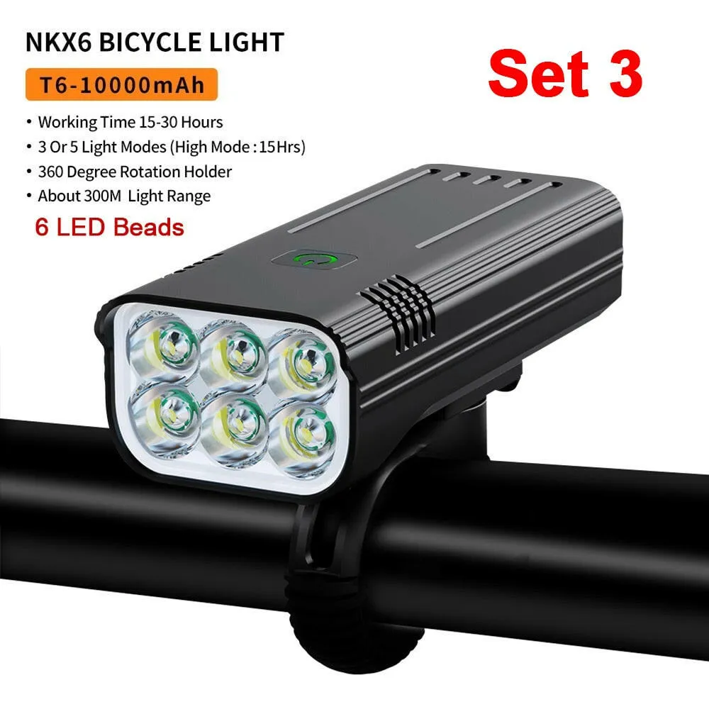 NATFIRE 10000mAh Bicycle Light with Digital Battery Indicator USB Rechargeable Bike Light Set 8 LED Flashlight