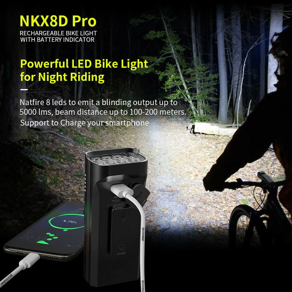 NATFIRE 10000mAh Bicycle Light with Digital Battery Indicator USB Rechargeable Bike Light Set 8 LED Flashlight