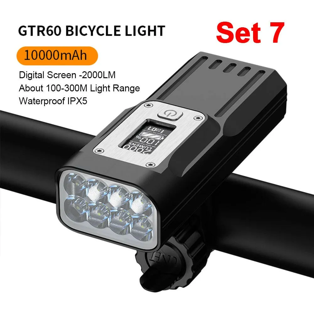 NATFIRE 10000mAh Bicycle Light with Digital Battery Indicator USB Rechargeable Bike Light Set 8 LED Flashlight