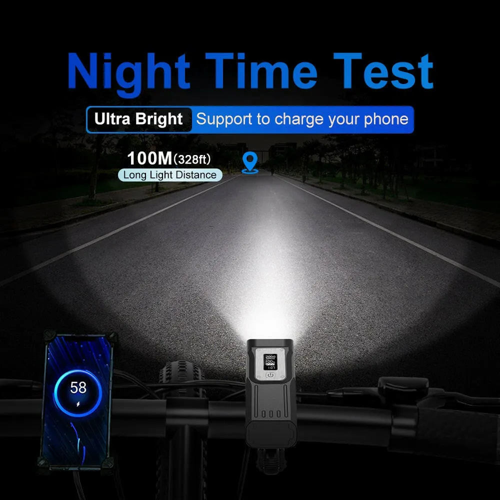 NATFIRE Powerful Bike Light OLED Display 10000mAh Rechargeable Bicycle Headlight Flashlight Type-C Charging 2000LM Lamp