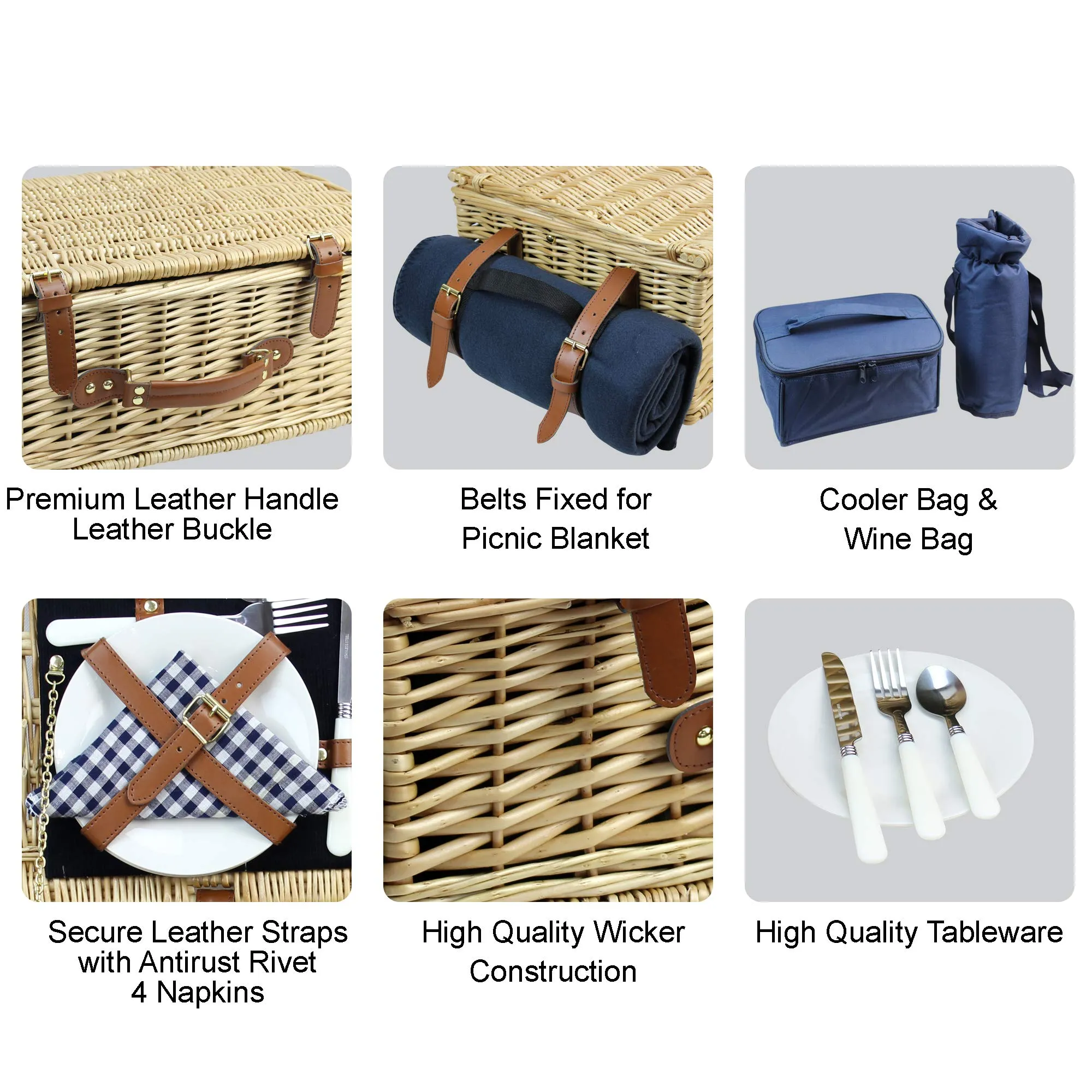 Natural  Wicker picnic basket for 4 persons