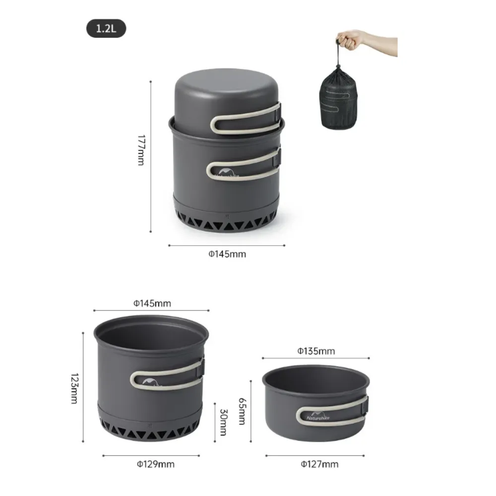 Naturehike Single Camping Pot Set with the radiator (Kettle and Bowl) 1.2 liter