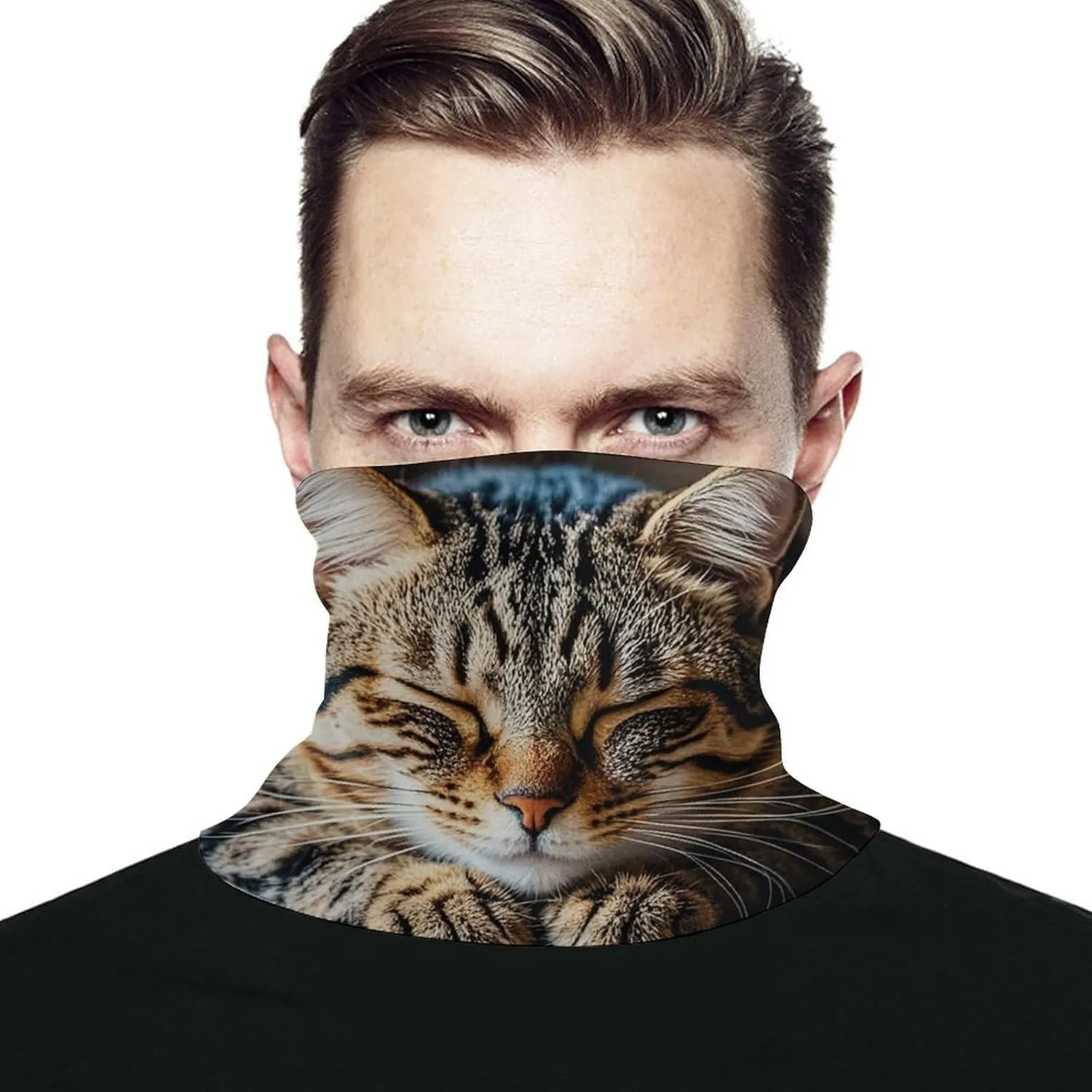 Neck Gaiter Cat Sleeping Face Cover for Men Women Cold Weather Scarf Breathable Face Mask Wind-proof Balaclava Face Mask for Skiing Fishing Hiking Cycling