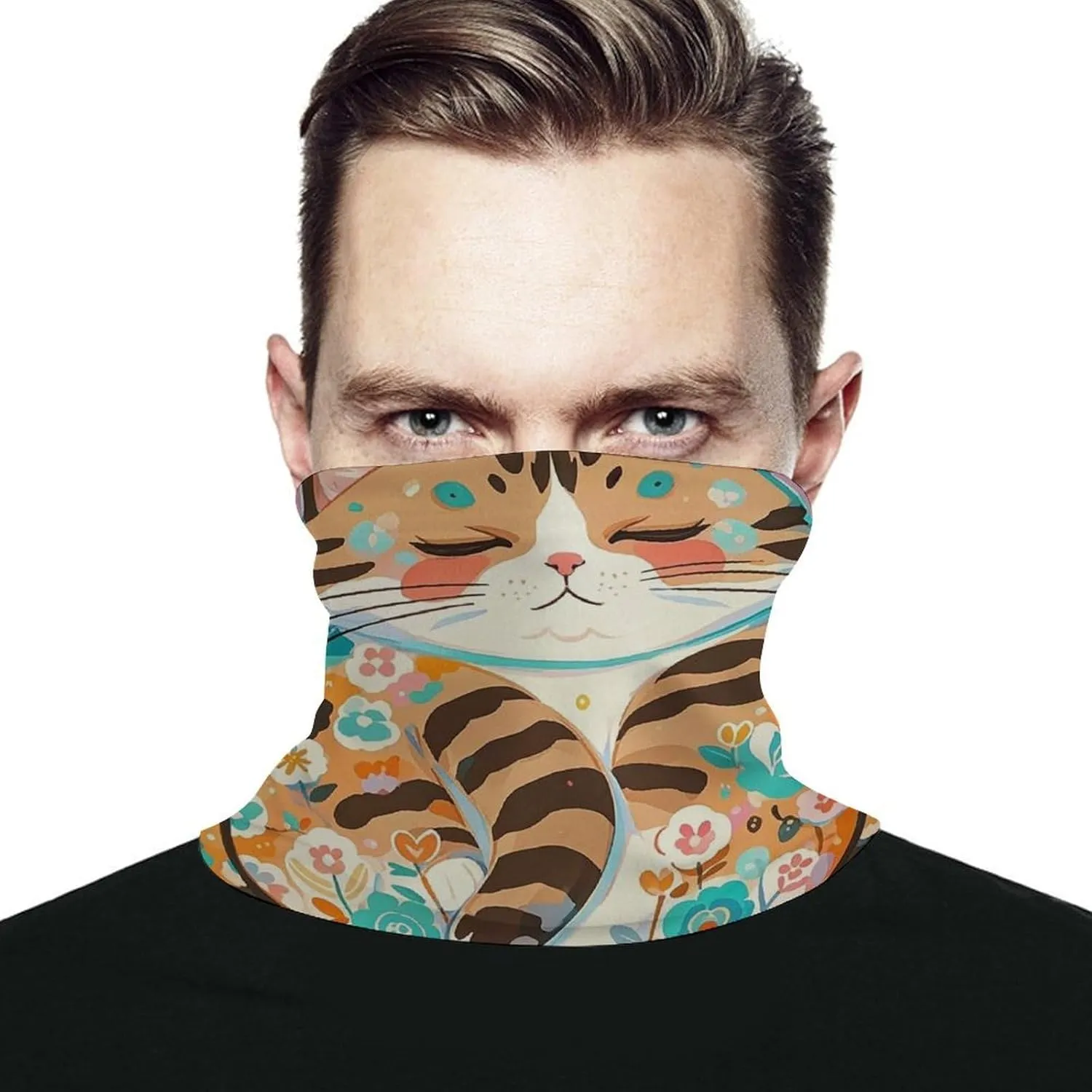 Neck Gaiter Sleeping Cat Face Cover for Men Women Cold Weather Scarf Breathable Face Mask Wind-proof Balaclava Face Mask for Skiing Fishing Hiking Cycling