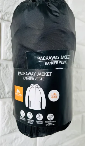 New Men's packaway jacket Ozark Trail, Black, Sz L/XL! Super lightweight, packable! Easy to take with you. on any adventure!