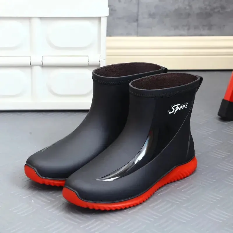 New Mens Rain Boots  Anti-slip Wear-resistant Outdoor Waterproof Shoes