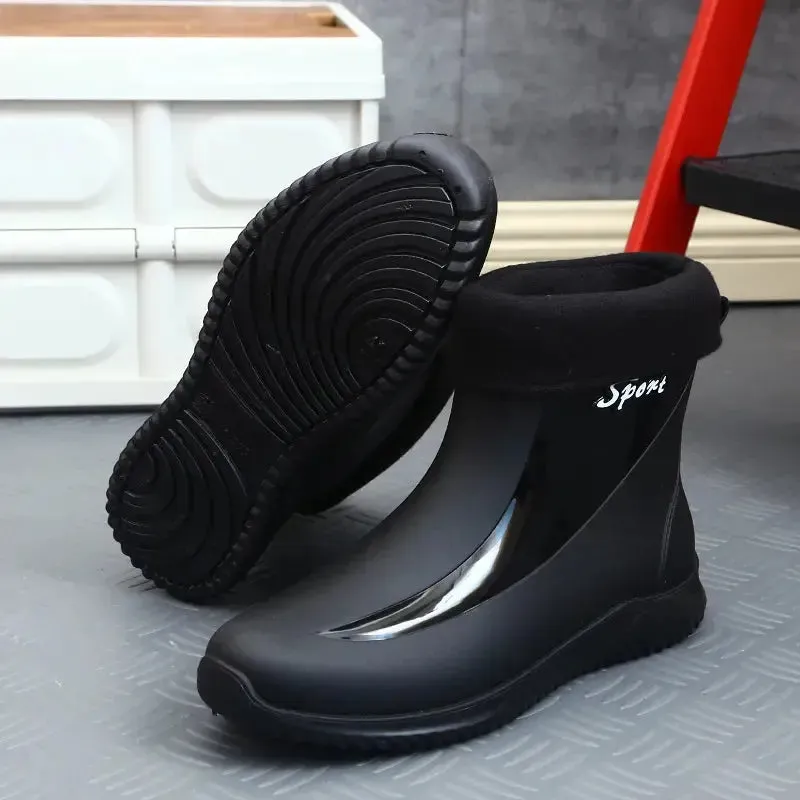 New Mens Rain Boots  Anti-slip Wear-resistant Outdoor Waterproof Shoes