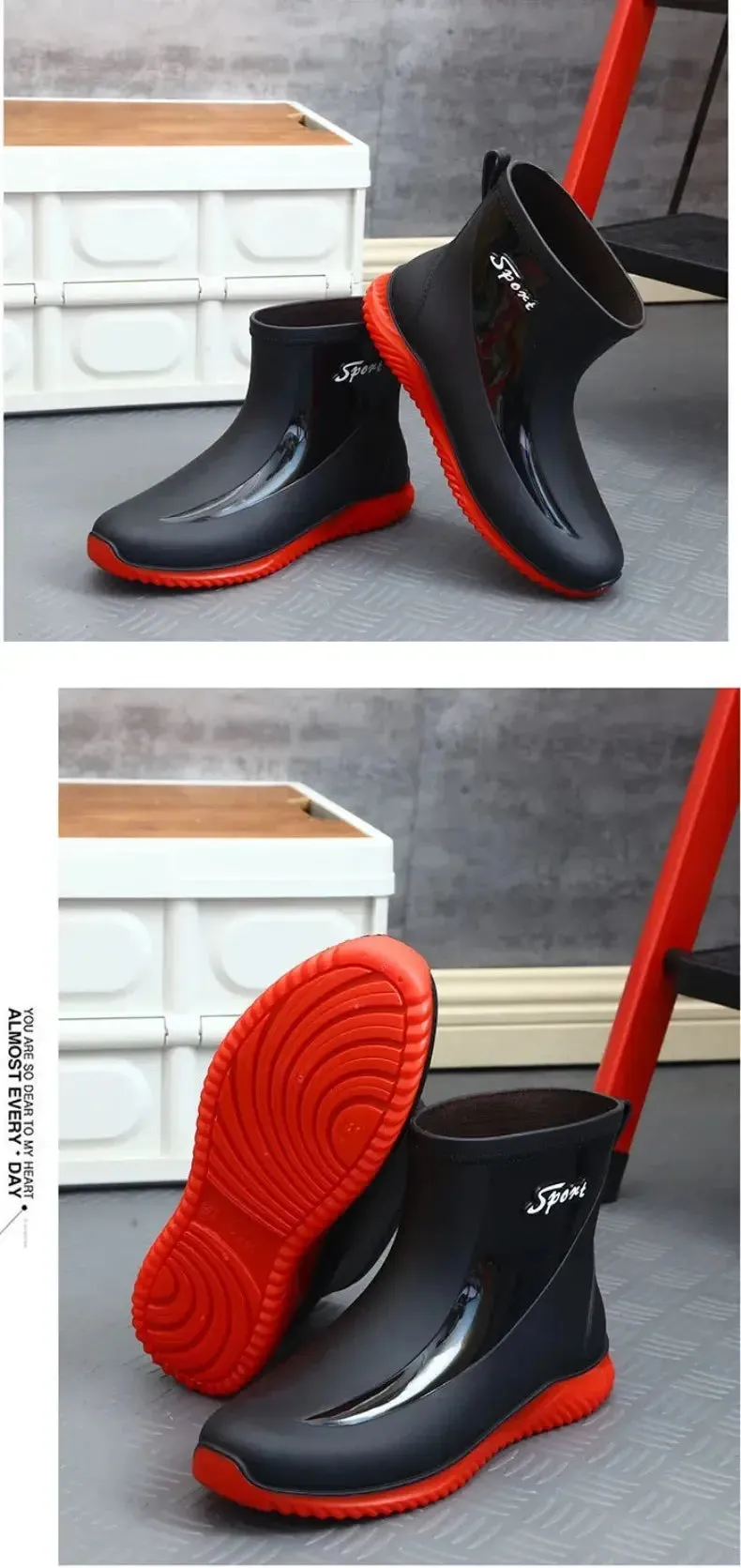New Mens Rain Boots  Anti-slip Wear-resistant Outdoor Waterproof Shoes