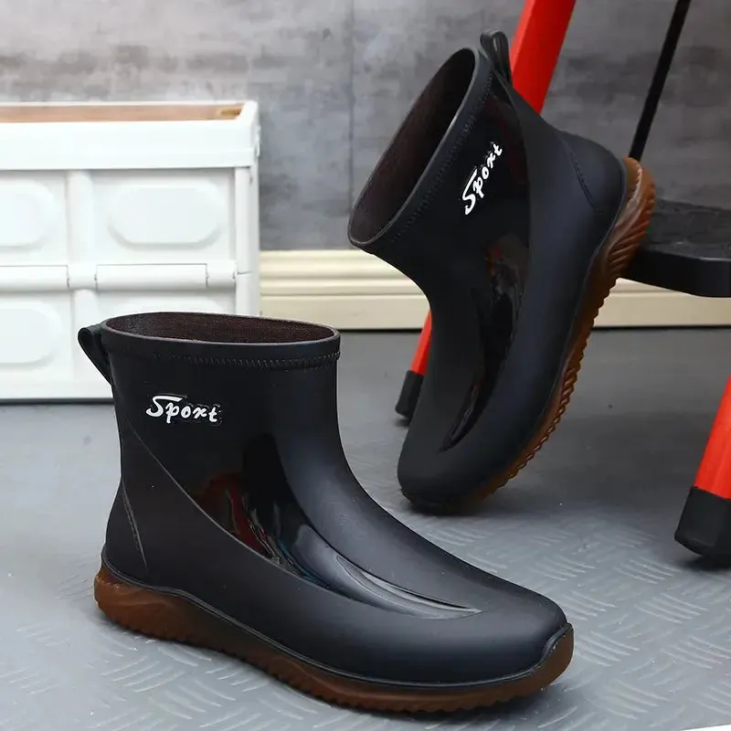 New Mens Rain Boots  Anti-slip Wear-resistant Outdoor Waterproof Shoes