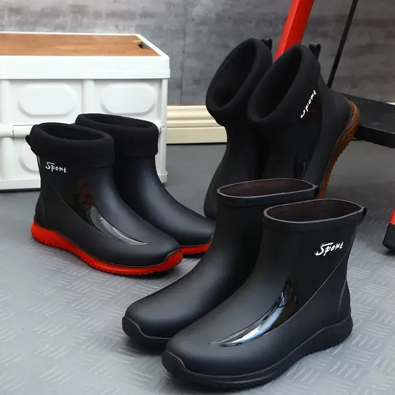 New Mens Rain Boots  Anti-slip Wear-resistant Outdoor Waterproof Shoes