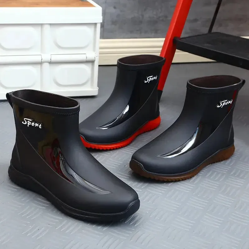 New Mens Rain Boots  Anti-slip Wear-resistant Outdoor Waterproof Shoes