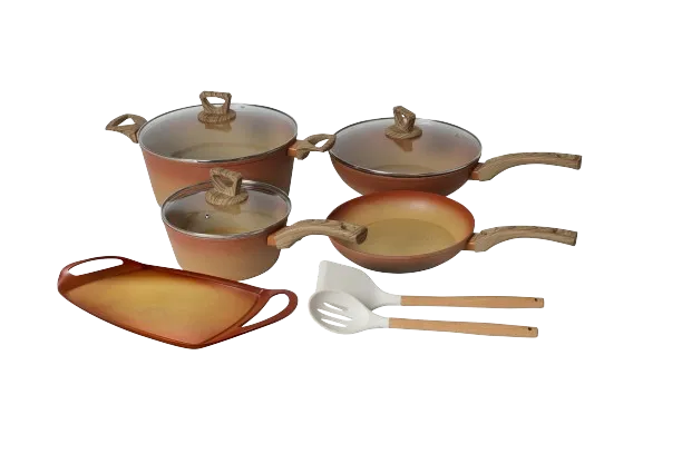 NEWARE bigger TERRACOTTA 10 Piece Cooking Set with GRIDDLE / Batería mas GRANDE de 10 piezas de Terracotta con COMAL