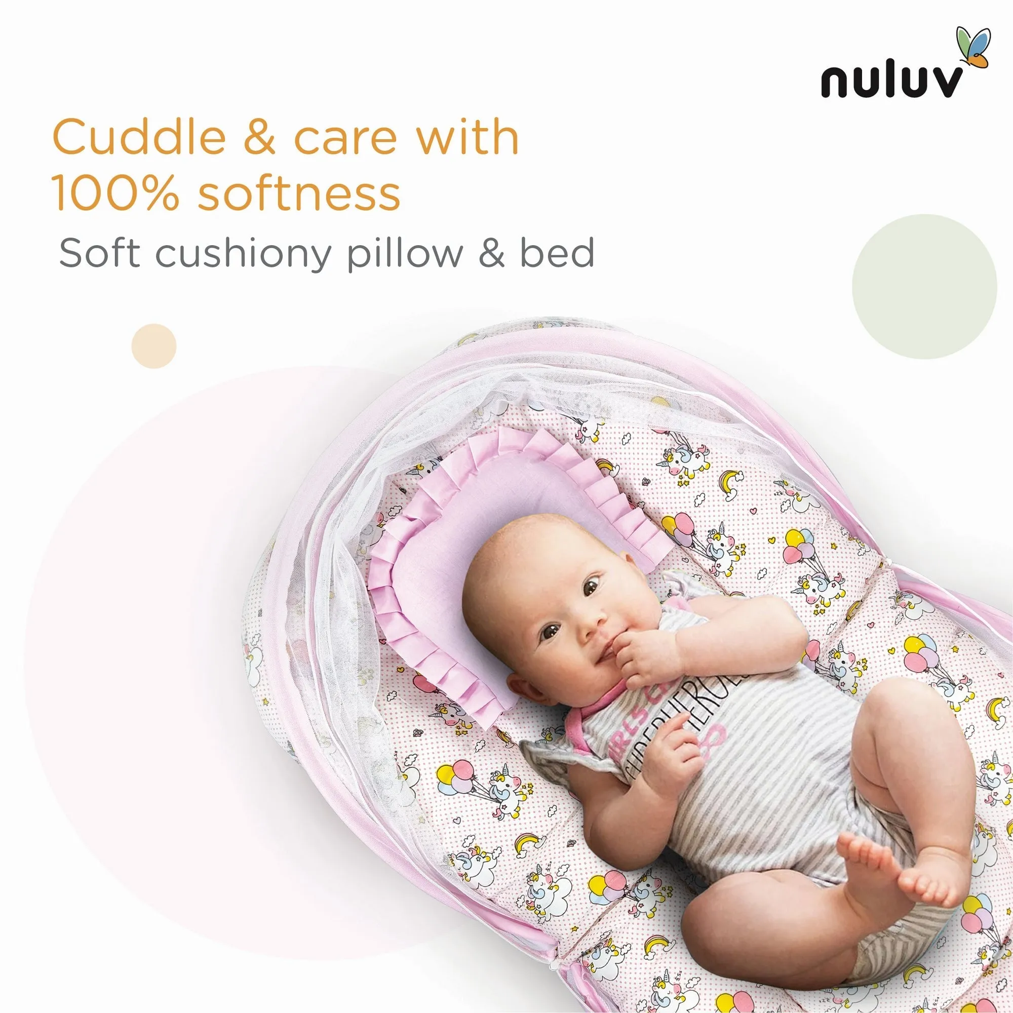 Nuluv Cotton Mosquito Net Set -Unicorn Birth  to 6M