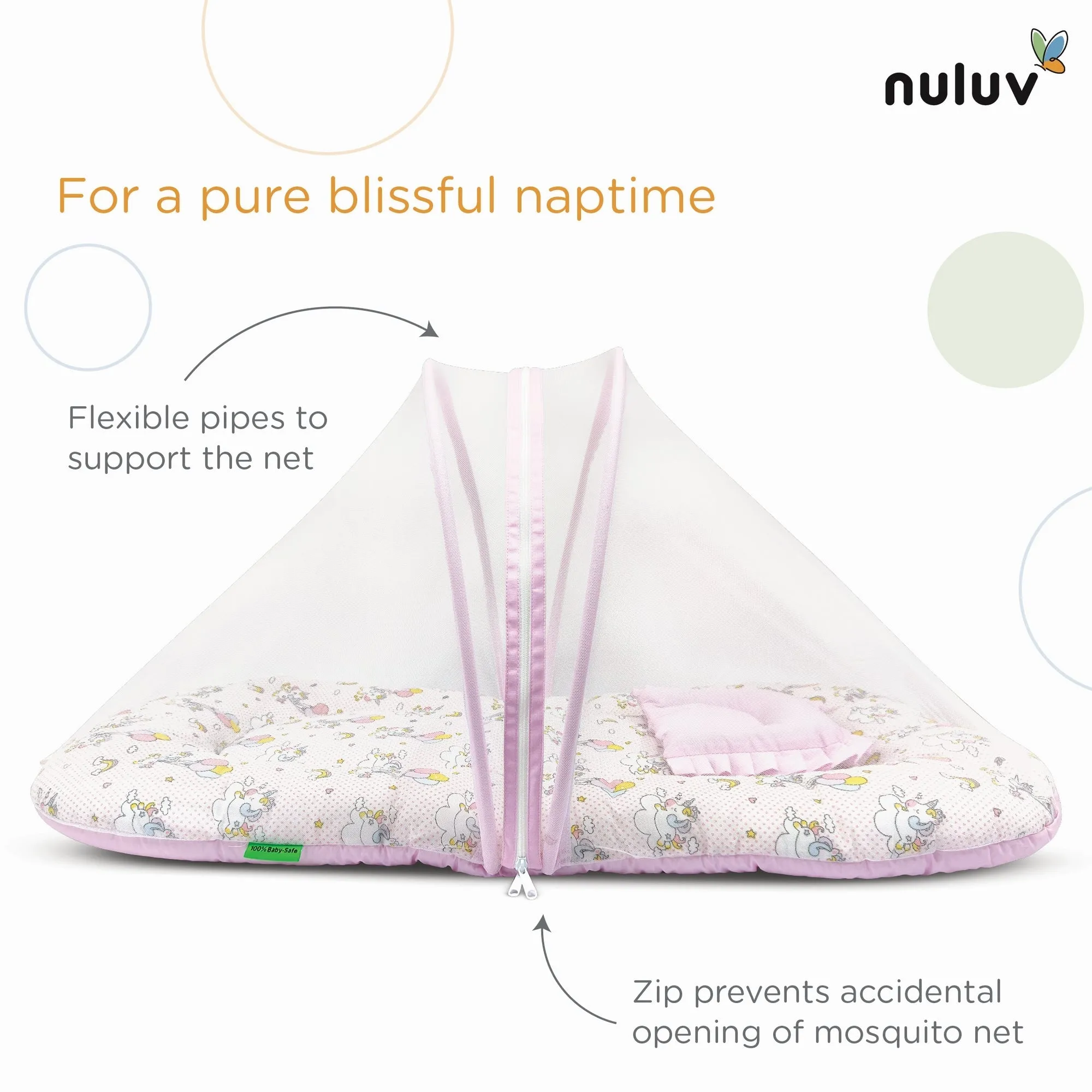 Nuluv Cotton Mosquito Net Set -Unicorn Birth  to 6M