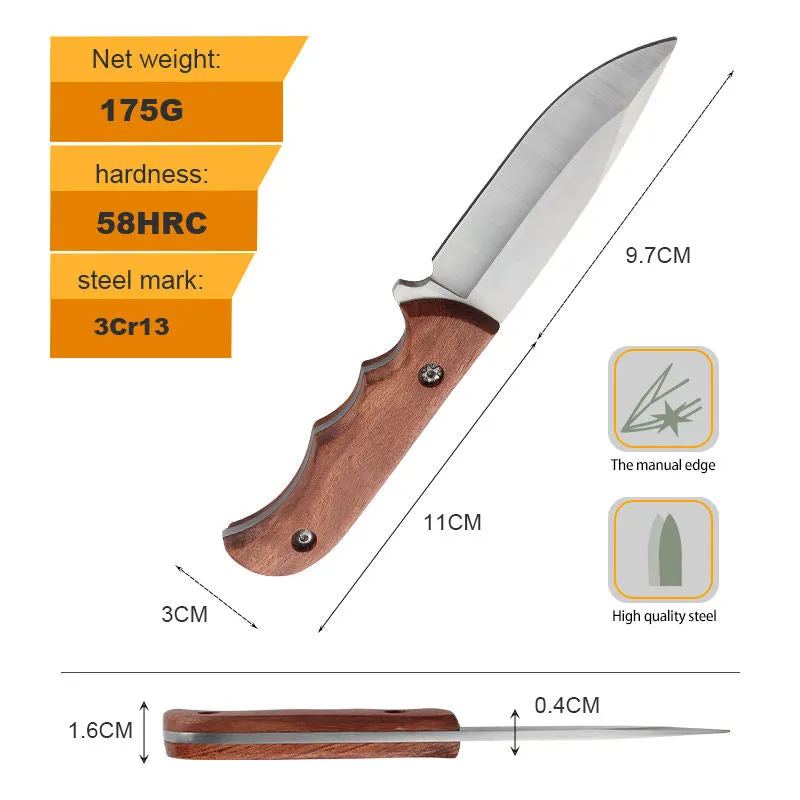 Outdoor Knife Stainless Steel Fixed Blade Hunting Tactical Bowie Survival Red Wood Handle Knife