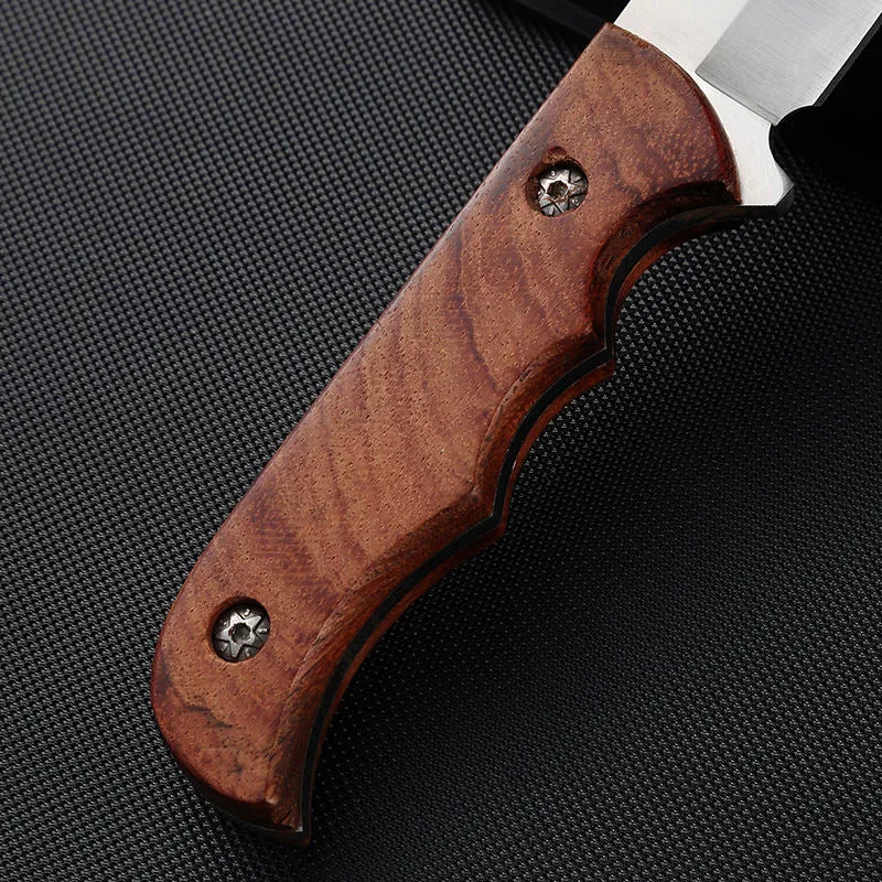 Outdoor Knife Stainless Steel Fixed Blade Hunting Tactical Bowie Survival Red Wood Handle Knife
