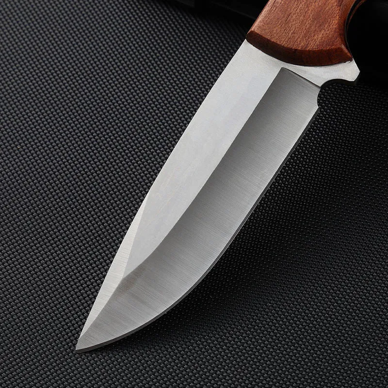 Outdoor Knife Stainless Steel Fixed Blade Hunting Tactical Bowie Survival Red Wood Handle Knife