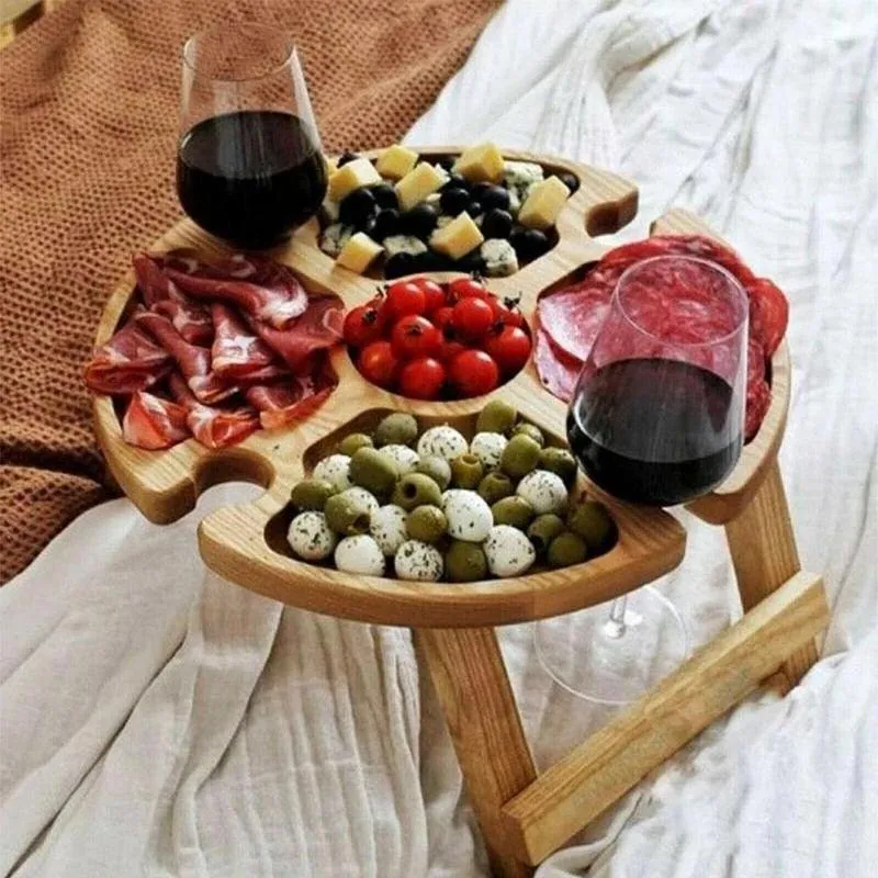 Outdoor picnic foldable wooden wine table